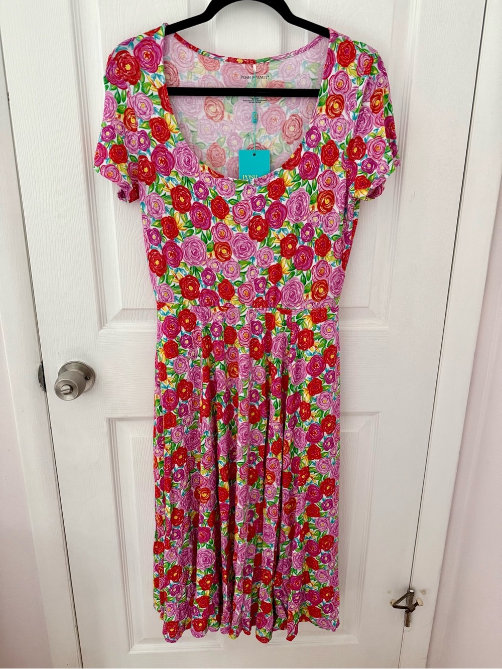 Women’s Posh Peanut Pink Floral Short Sleeve Dress Size Large NWT
